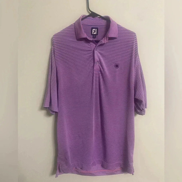 FootJoy Men’s Golf Polo Shirt Size Medium Short Sleeve Pink Purple Striped - Picture 1 of 9
